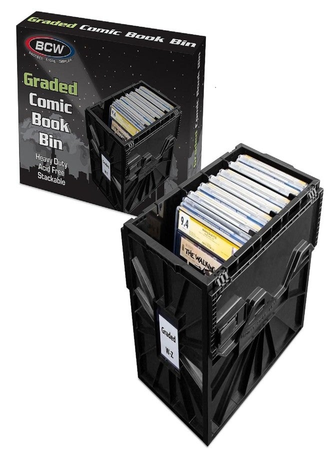 BCW Graded Comic Book Bin with Partition – Black (1 Pack) | Holds 30 Graded Comics | Stackable Comic Book Box Storage for CGC, CBCS & Slabs - Image 1